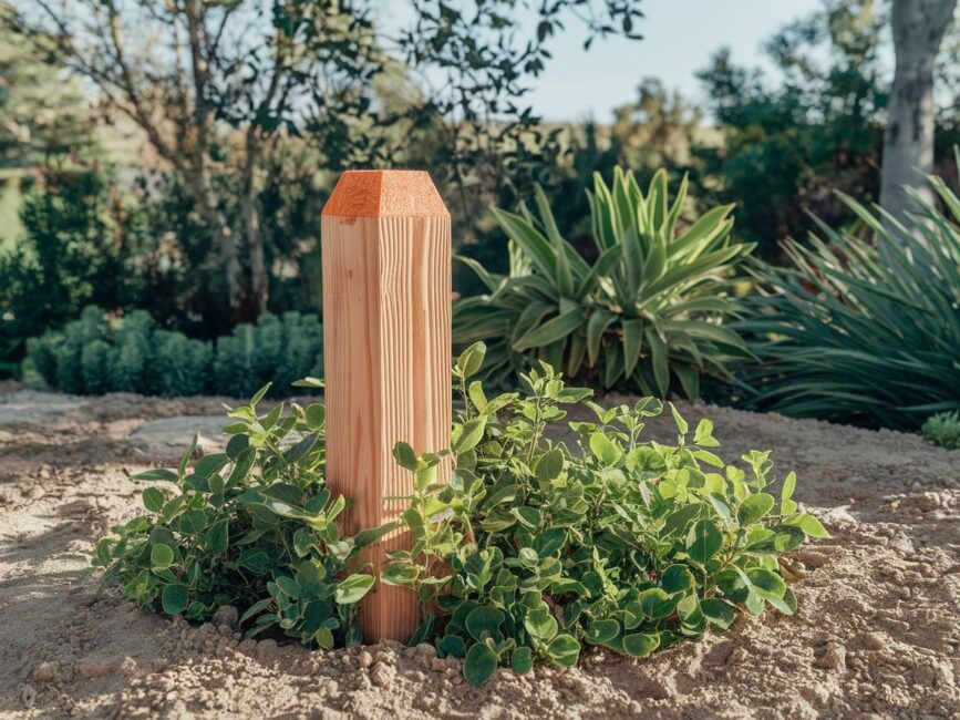 Drewniany słupek pokryty środkiem impregnującym