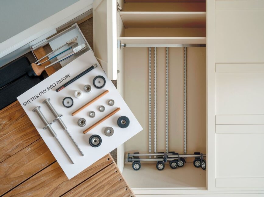 Regulacja rolek w dolnej części szafy przesuwnej