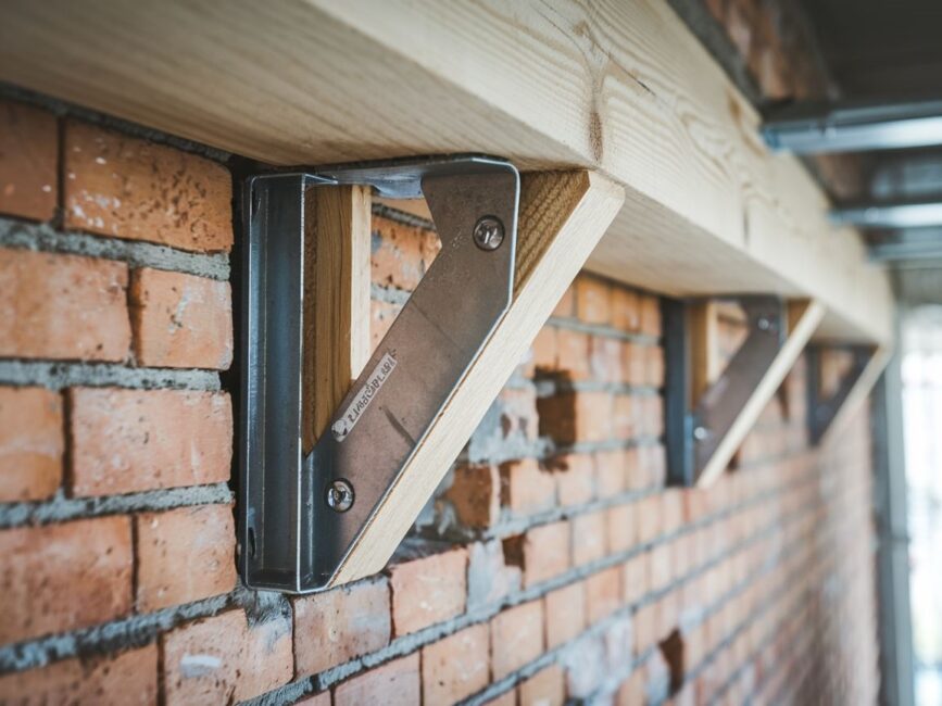 Szczegóły montażu belki drewnianej z użyciem metalowych wsporników